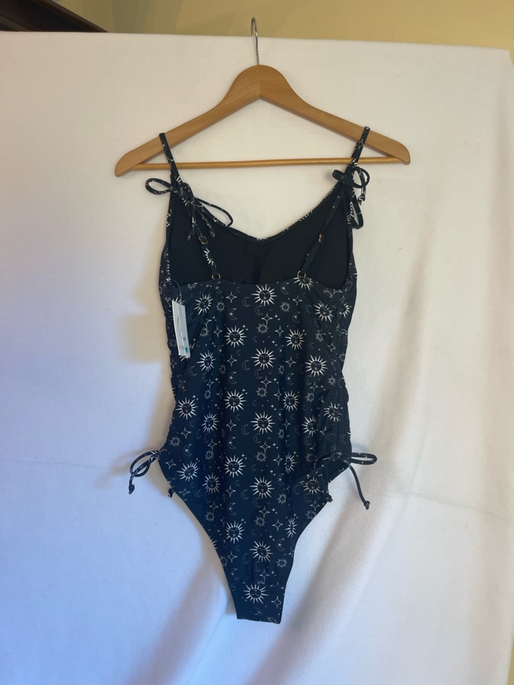 Black One Piece Swimsuit M Sun Moon Stars Whimsigoth Adj Straps Soft Cups NWT - Picture 10 of 14